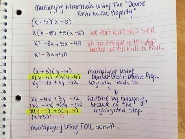 Big Pic of double distributive &amp; factoring